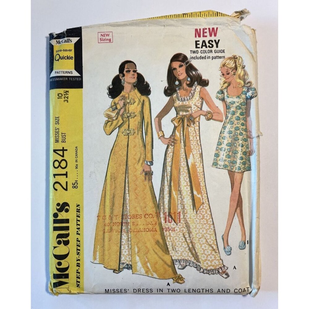 McCalls 2184 Evening Maxi Coat High Neck and A-line Dart Fitted Dress Bust 32.5